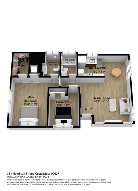 Floor plan for 2 beds, 2 baths, 900 sqft